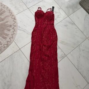 Fashion Nova Red Lace Maxi Dress